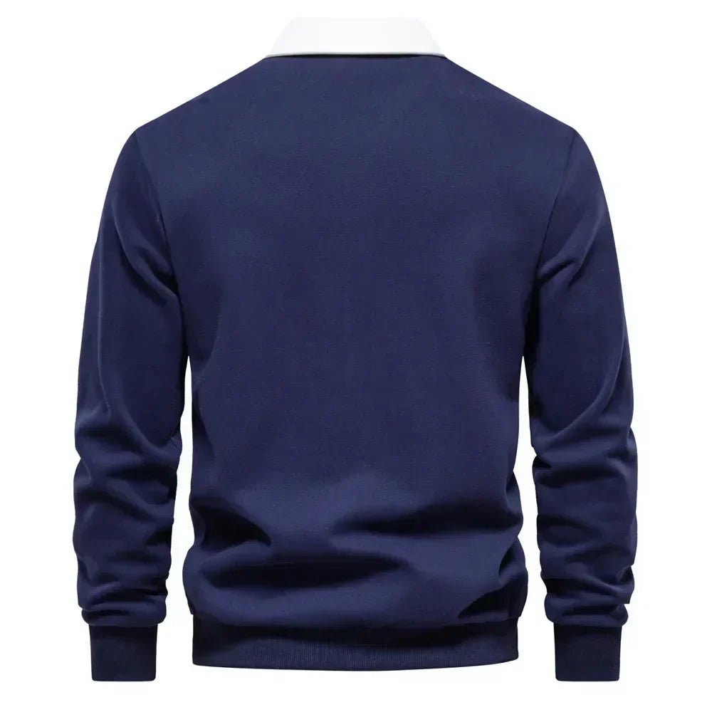 Sebastian | Mens Long-Sleeve Polo Sweater — Tailored Fit with Contrast Collar in 6 Colors S–2XL | Westmere