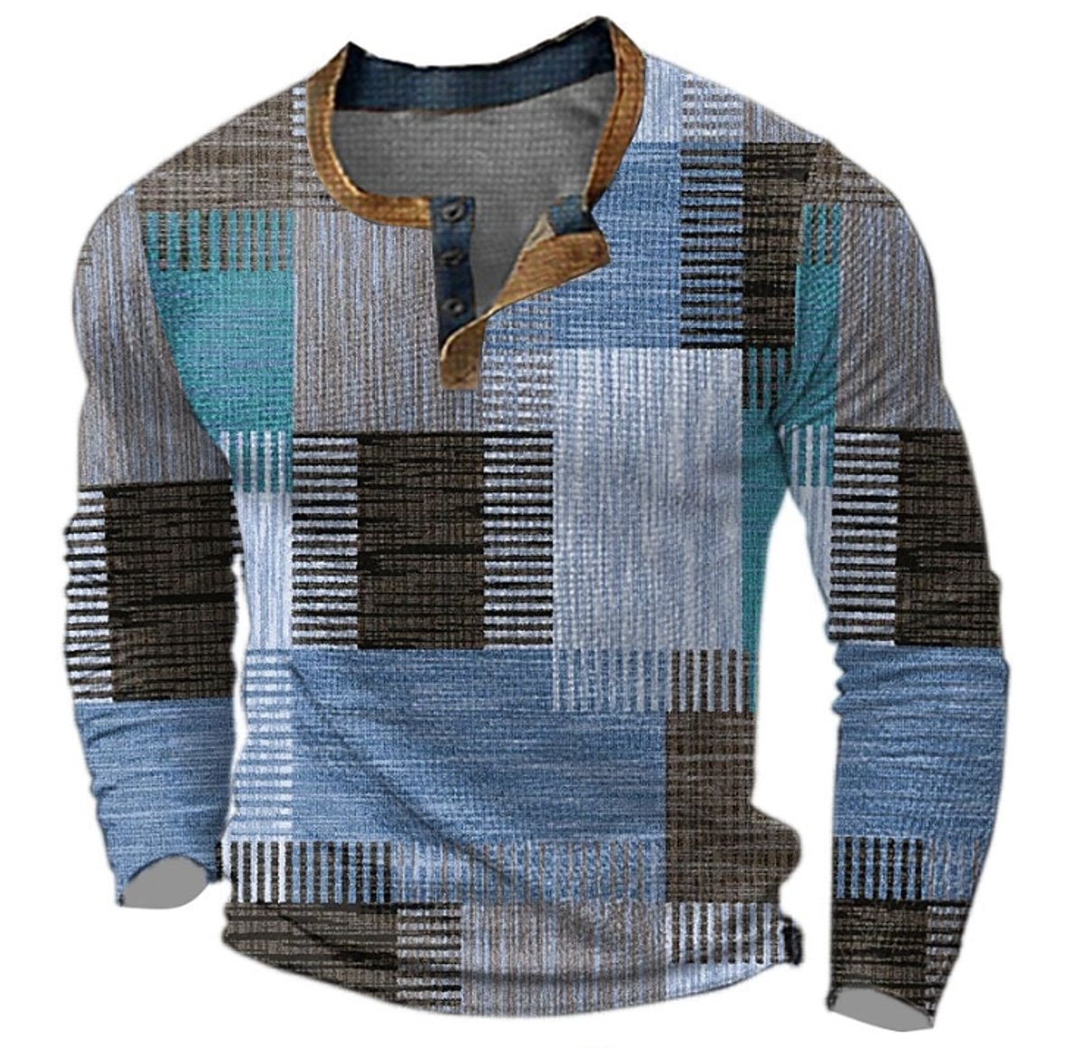 Christian | Mens Retro Colorblock Henley Sweater — Plaid Knit in Earth Tones S–4XL | Westmere