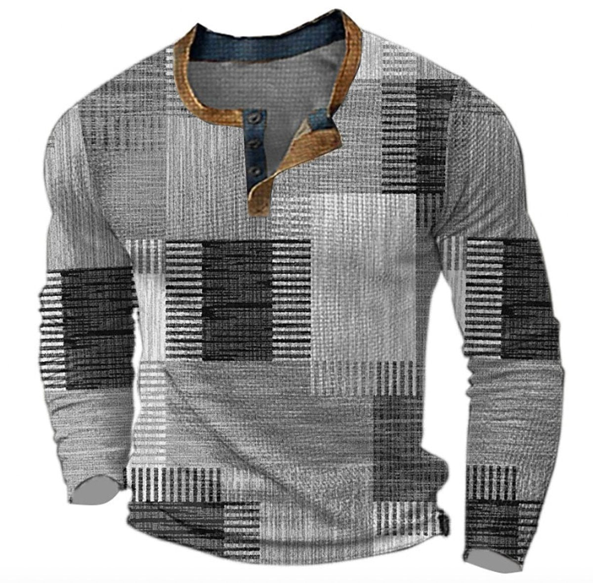 Christian | Mens Retro Colorblock Henley Sweater — Plaid Knit in Earth Tones S–4XL | Westmere