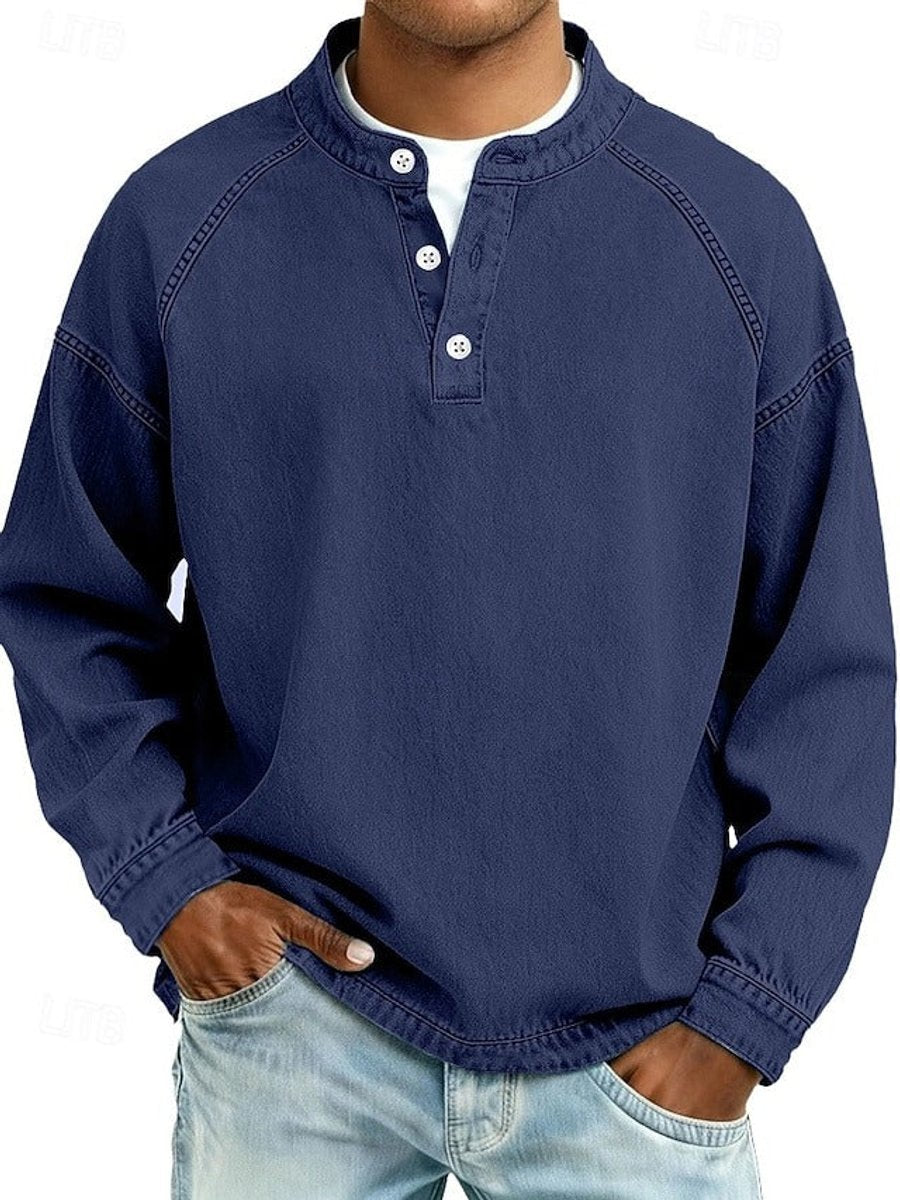 Dominik | Mens Retro Henley Knit Sweater — Washed Look with Raglan Sleeves in 10 Colors S–4XL | Westmere