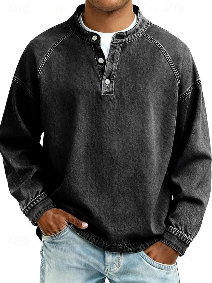 Dominik | Mens Retro Henley Knit Sweater — Washed Look with Raglan Sleeves in 10 Colors S–4XL | Westmere