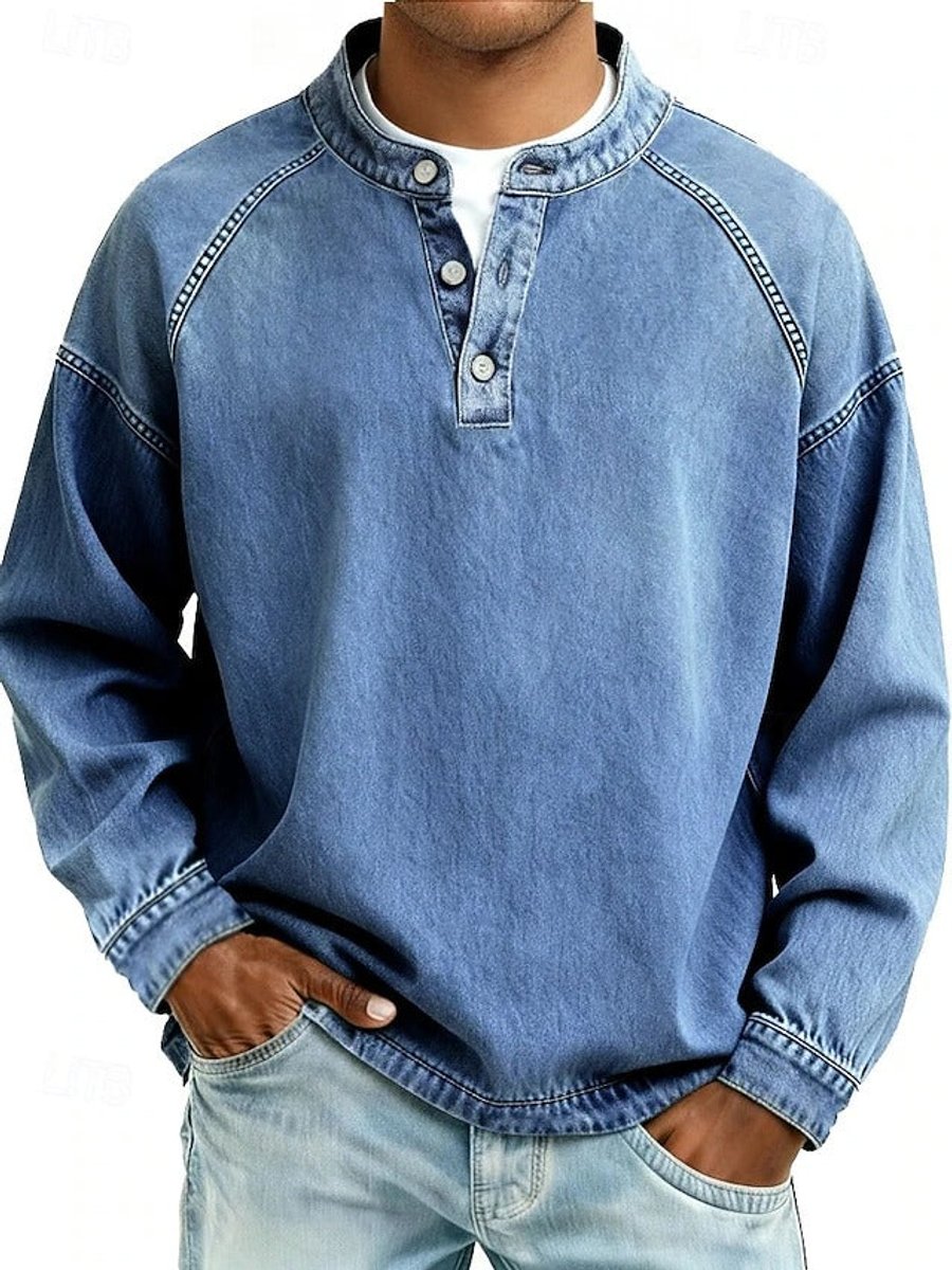 Dominik | Mens Retro Henley Knit Sweater — Washed Look with Raglan Sleeves in 10 Colors S–4XL | Westmere