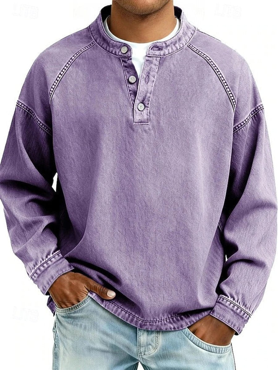 Dominik | Mens Retro Henley Knit Sweater — Washed Look with Raglan Sleeves in 10 Colors S–4XL | Westmere
