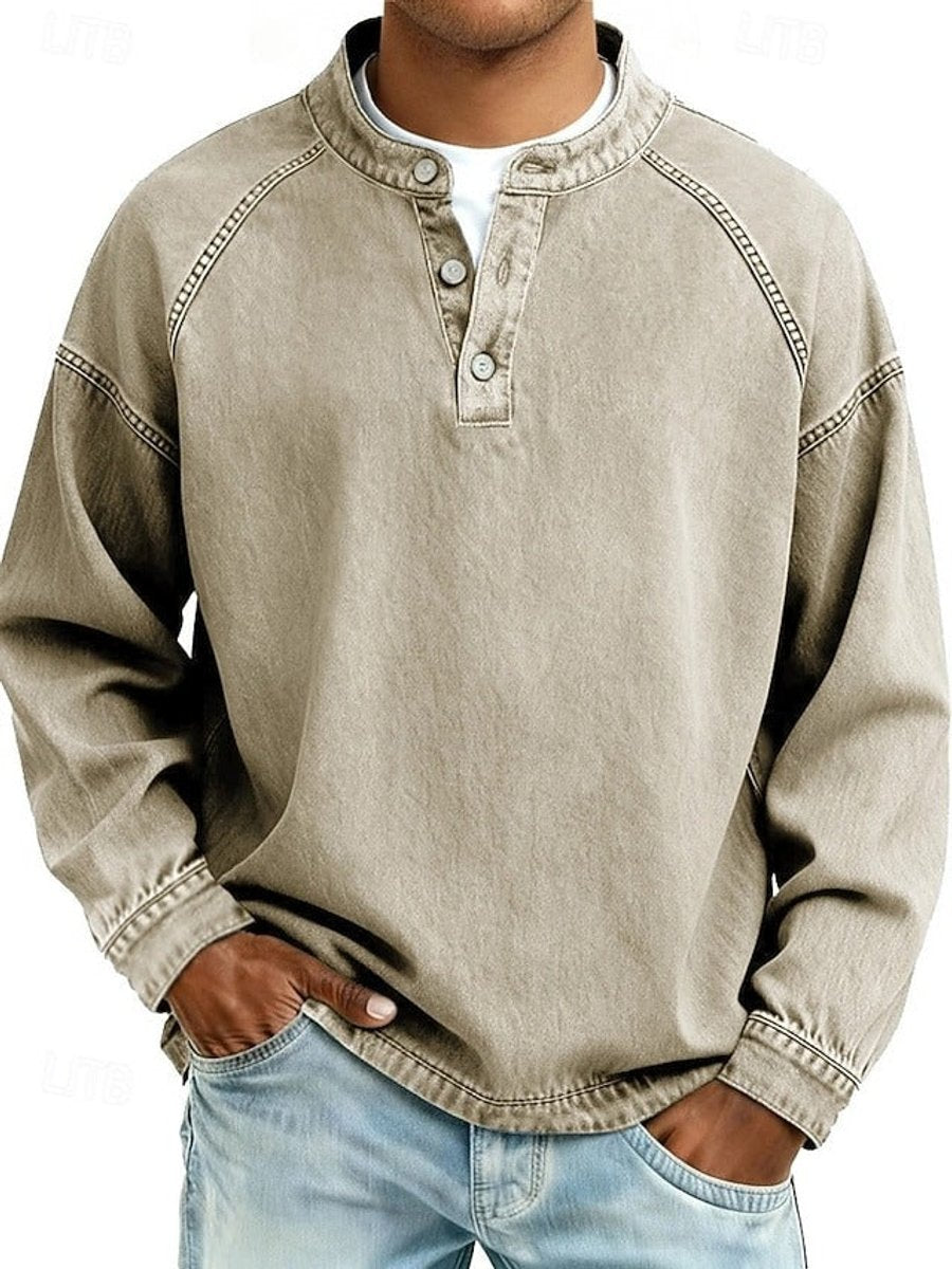 Dominik | Mens Retro Henley Knit Sweater — Washed Look with Raglan Sleeves in 10 Colors S–4XL | Westmere