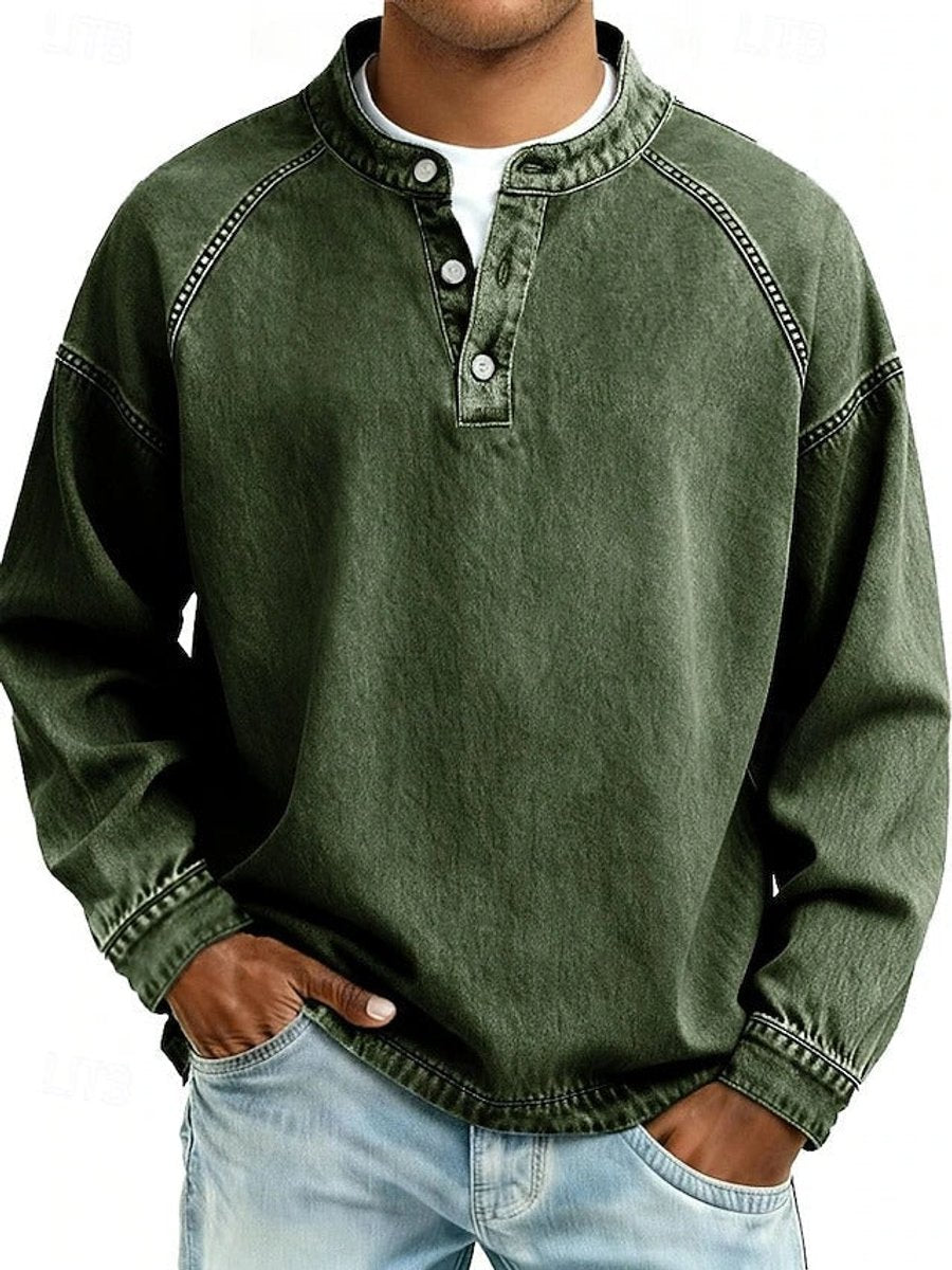 Dominik | Mens Retro Henley Knit Sweater — Washed Look with Raglan Sleeves in 10 Colors S–4XL | Westmere