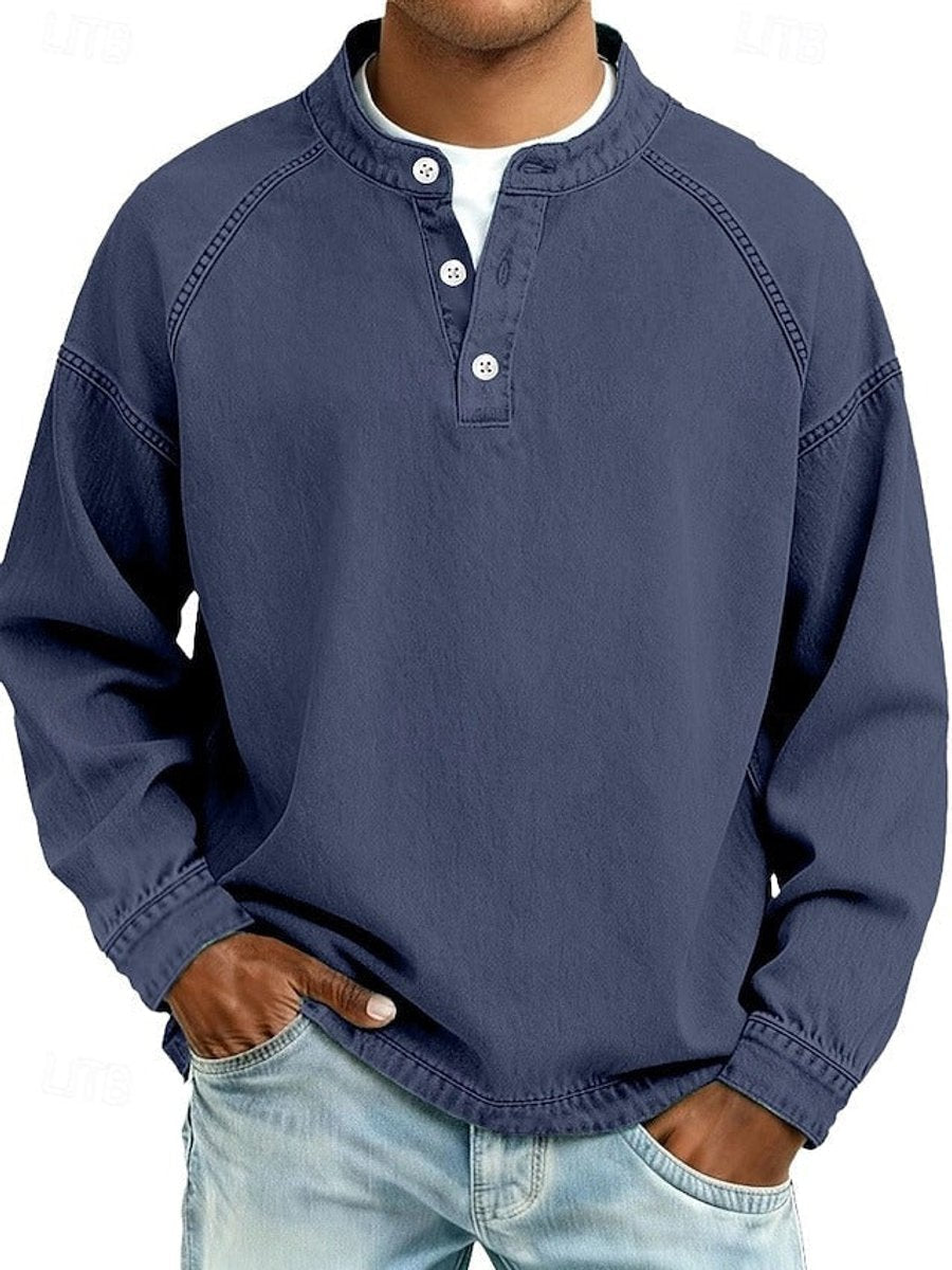 Dominik | Mens Retro Henley Knit Sweater — Washed Look with Raglan Sleeves in 10 Colors S–4XL | Westmere