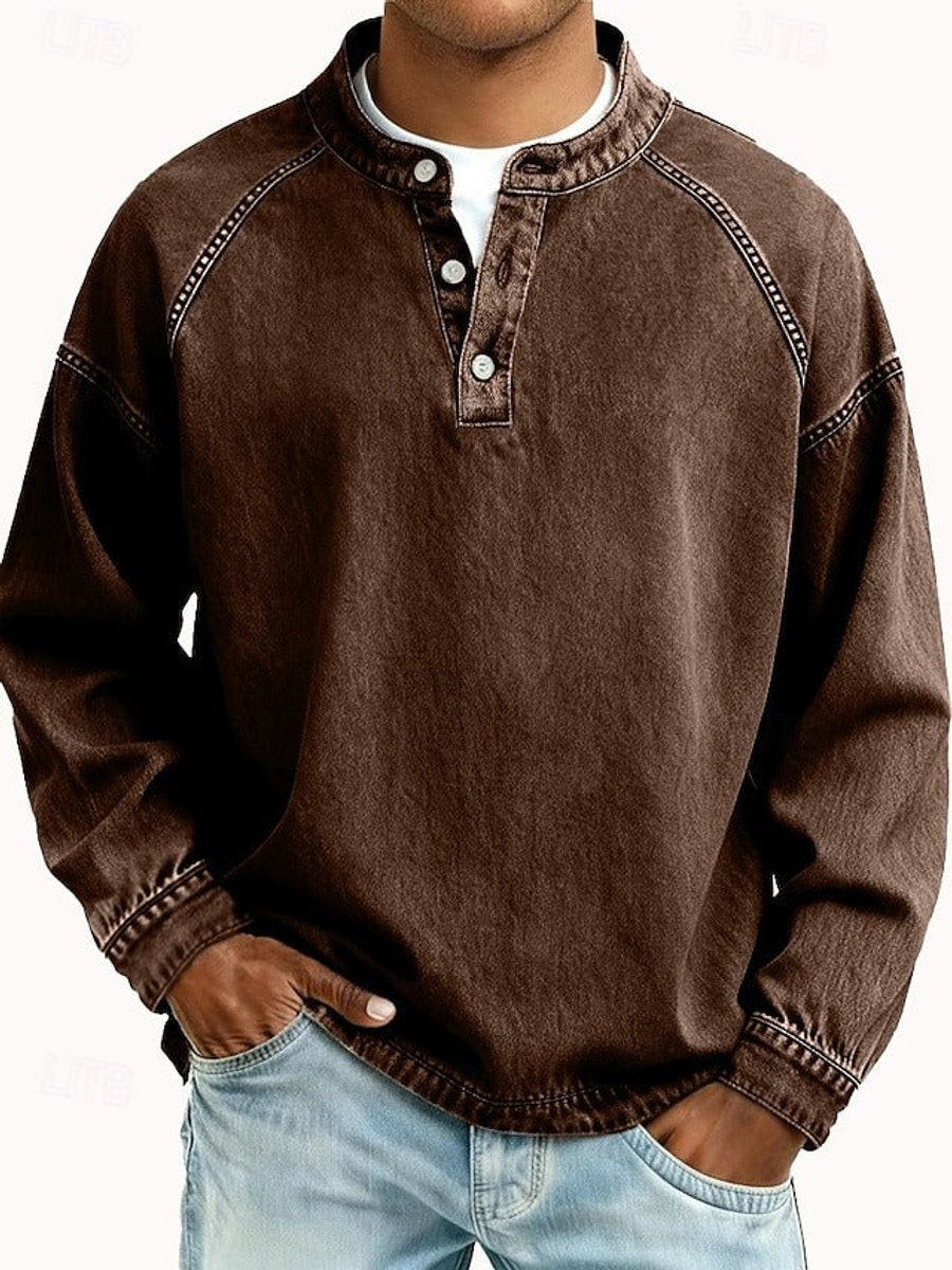 Dominik | Mens Retro Henley Knit Sweater — Washed Look with Raglan Sleeves in 10 Colors S–4XL | Westmere