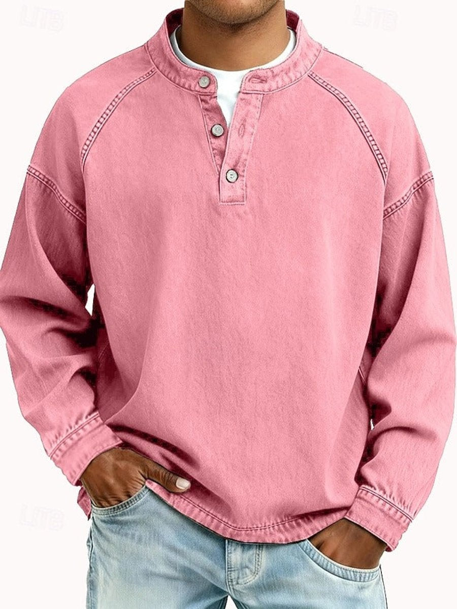 Dominik | Mens Retro Henley Knit Sweater — Washed Look with Raglan Sleeves in 10 Colors S–4XL | Westmere