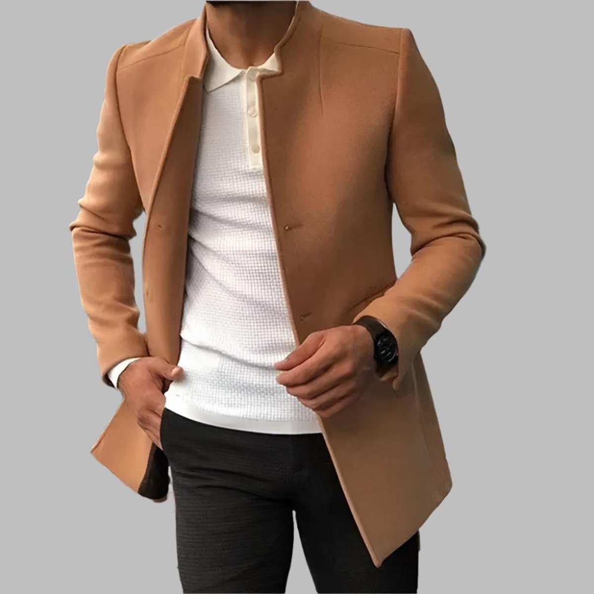 Matthias | Mens Slim-Fit Wool Coat with Stand Collar — Elegant Winter Coat in 5 Colors M–3XL | Westmere
