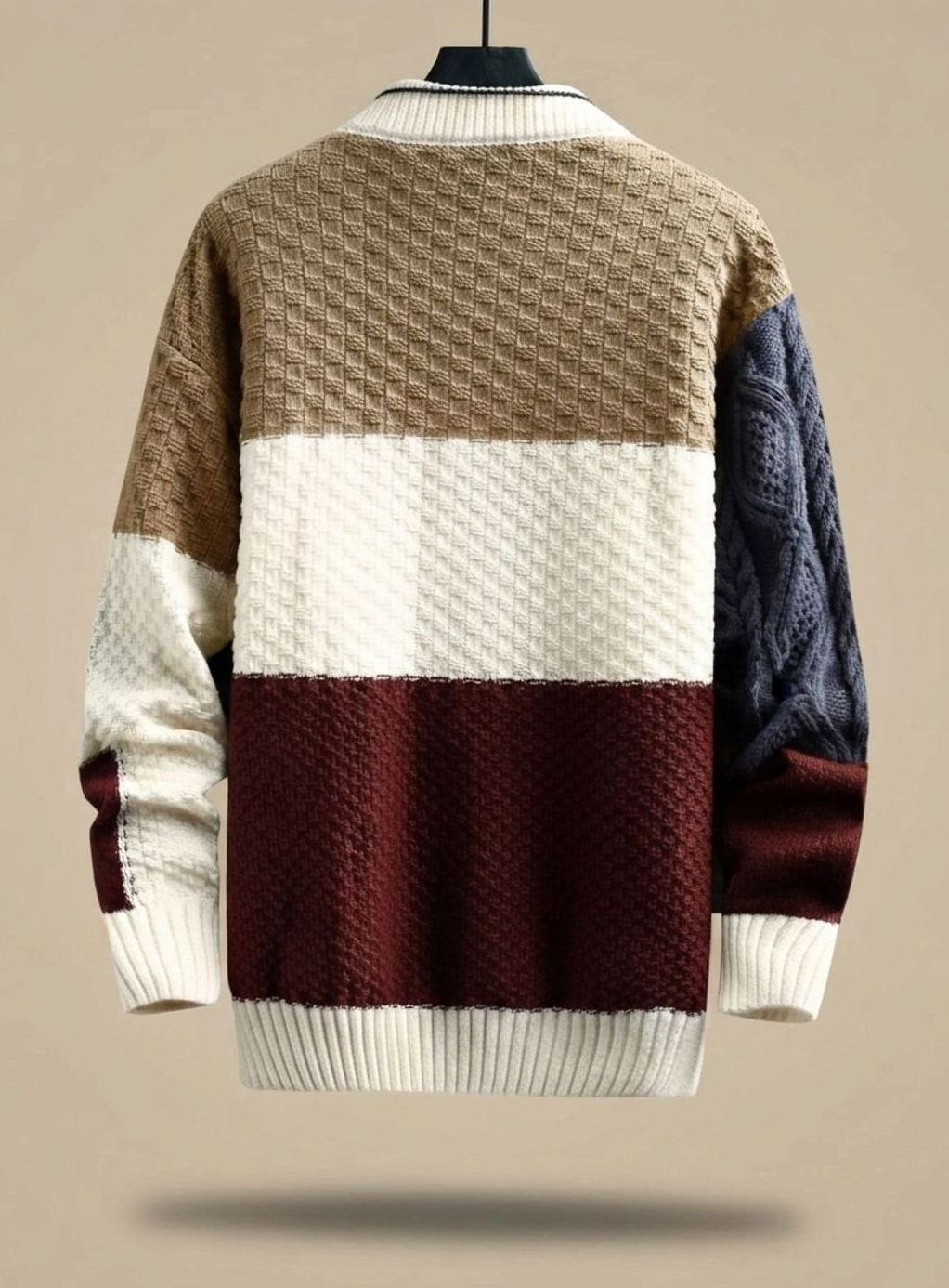 Stefan | Mens Colorblock Chunky-Knit Cardigan — Lapel Collar with Cable-Knit Sleeves in 2 Colors S–3XL | Westmere