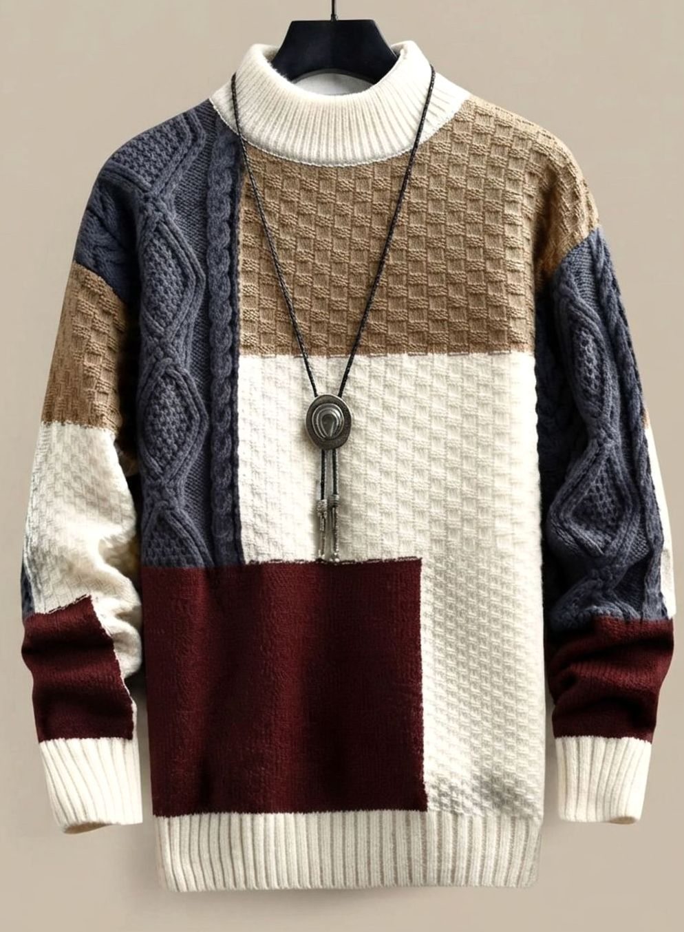 Stefan | Mens Colorblock Chunky-Knit Cardigan — Lapel Collar with Cable-Knit Sleeves in 2 Colors S–3XL | Westmere