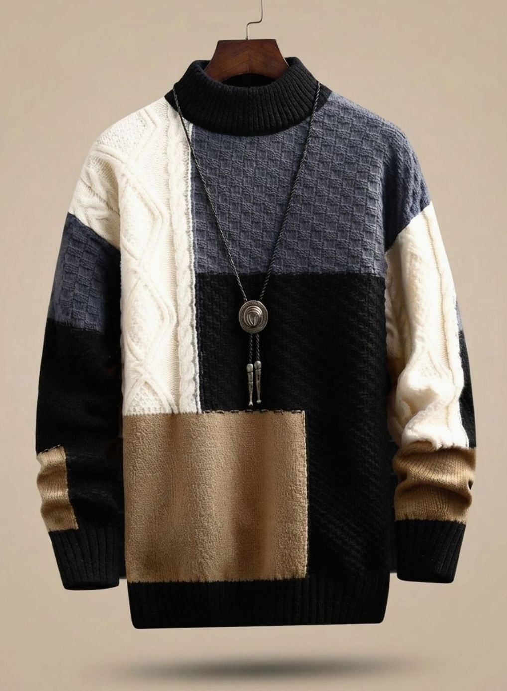 Stefan | Mens Colorblock Chunky-Knit Cardigan — Lapel Collar with Cable-Knit Sleeves in 2 Colors S–3XL | Westmere