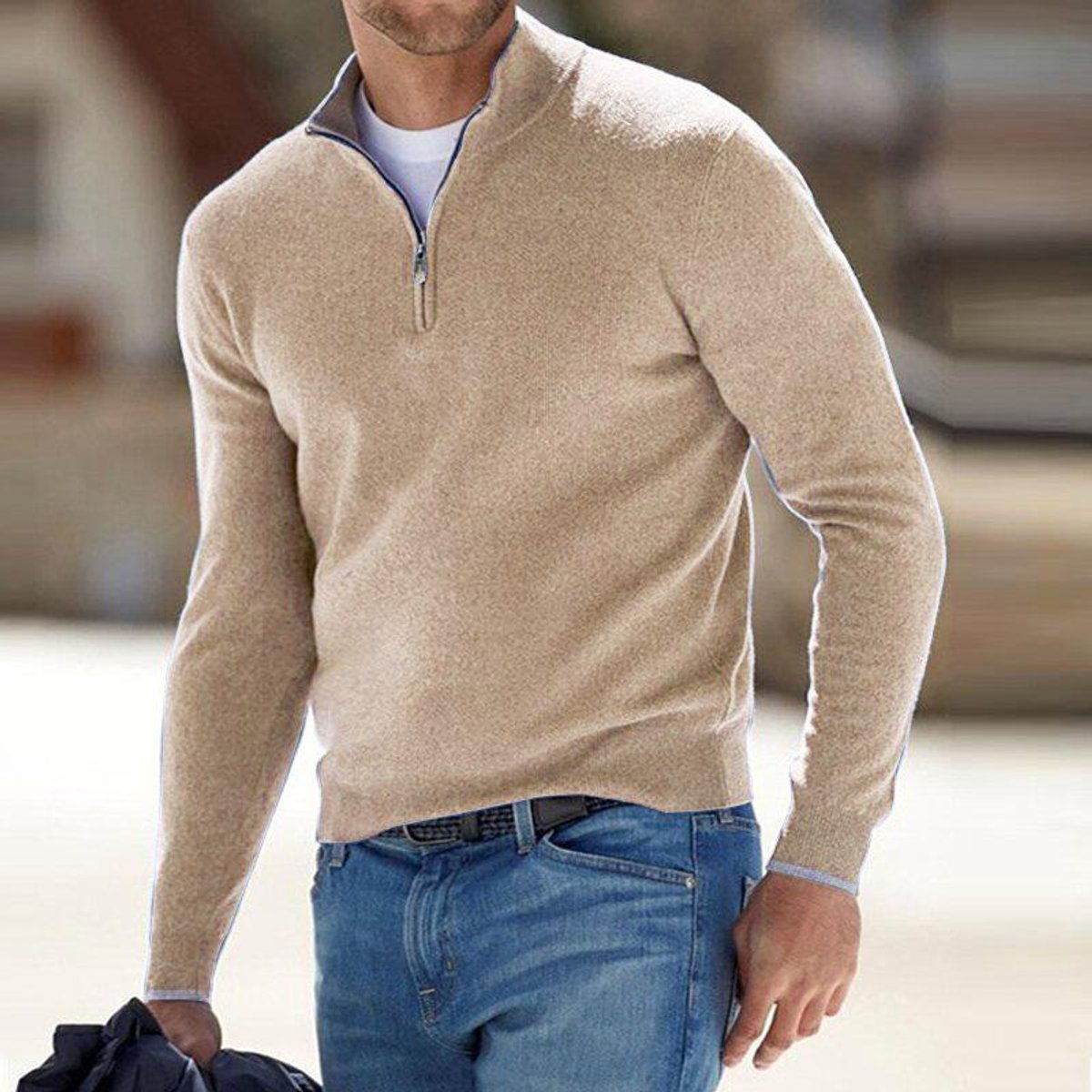 Dominik | Mens Half-Zip Regular Fit Knit Sweater — Ribbed Cuffs with Layering Collar in 6 Colors S–5XL | Westmere