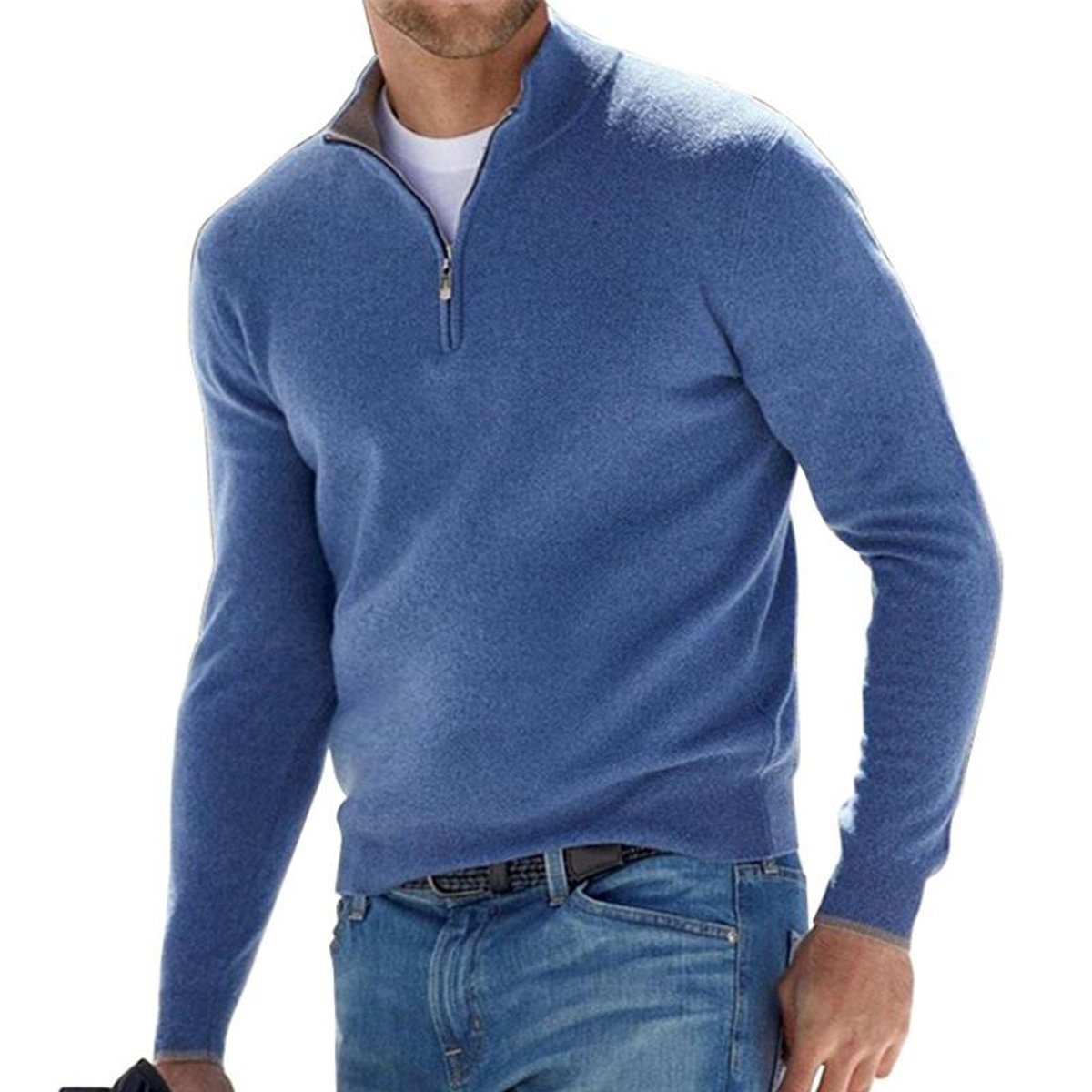 Dominik | Mens Half-Zip Regular Fit Knit Sweater — Ribbed Cuffs with Layering Collar in 6 Colors S–5XL | Westmere