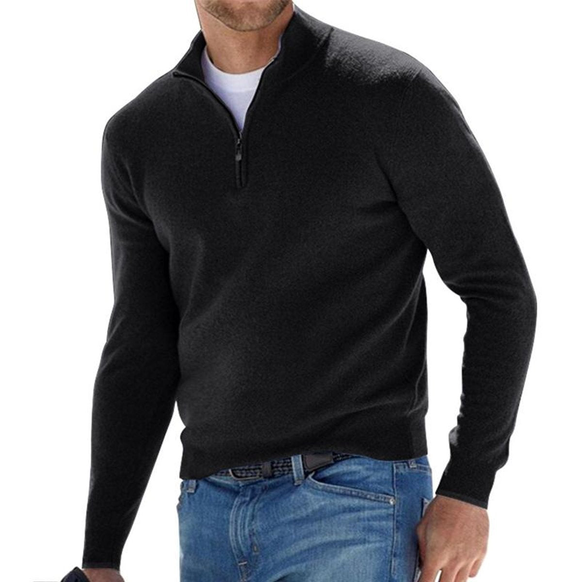 Dominik | Mens Half-Zip Regular Fit Knit Sweater — Ribbed Cuffs with Layering Collar in 6 Colors S–5XL | Westmere