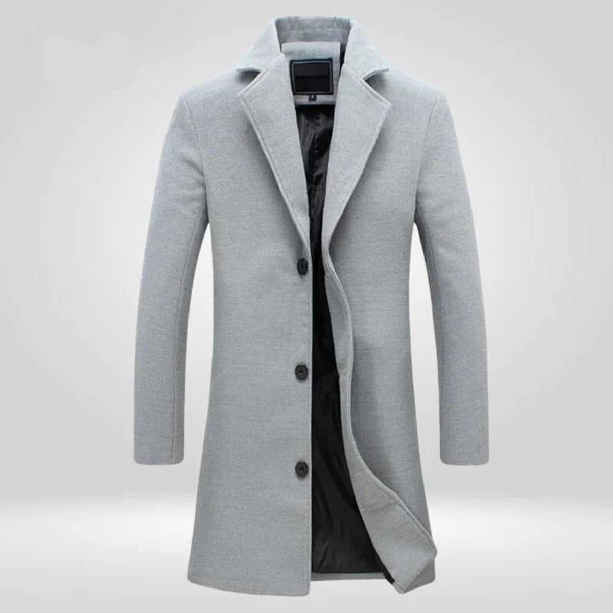 Florian | Mens Long Single-Breasted Wool Coat — Classic Lapel Collar with Lining M–5XL | Westmere
