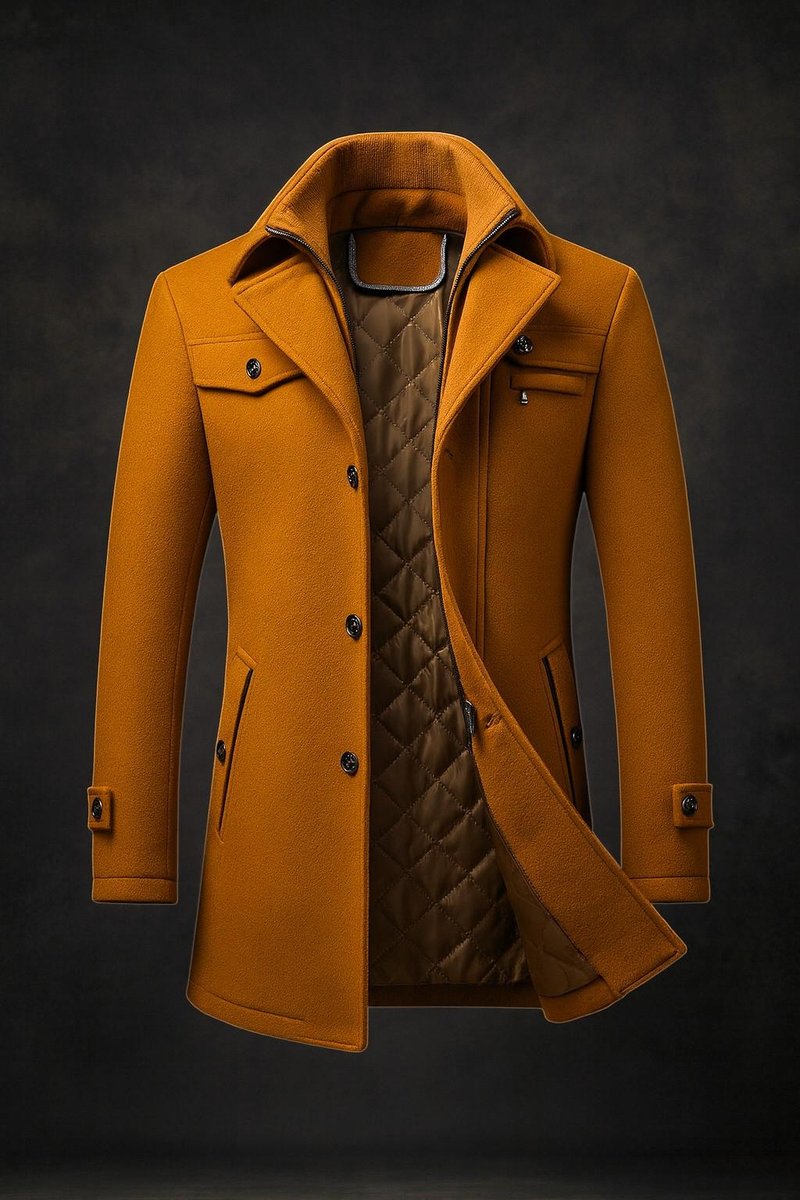 Dominik | Mens Wool Coat Lined with Double Collar — Quilted Satin Lining in 4 Colors XS–3XL | Westmere