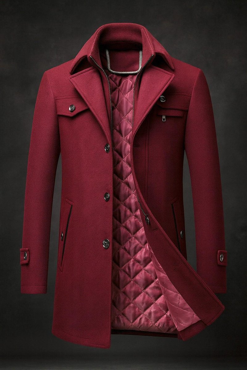 Dominik | Mens Wool Coat Lined with Double Collar — Quilted Satin Lining in 4 Colors XS–3XL | Westmere