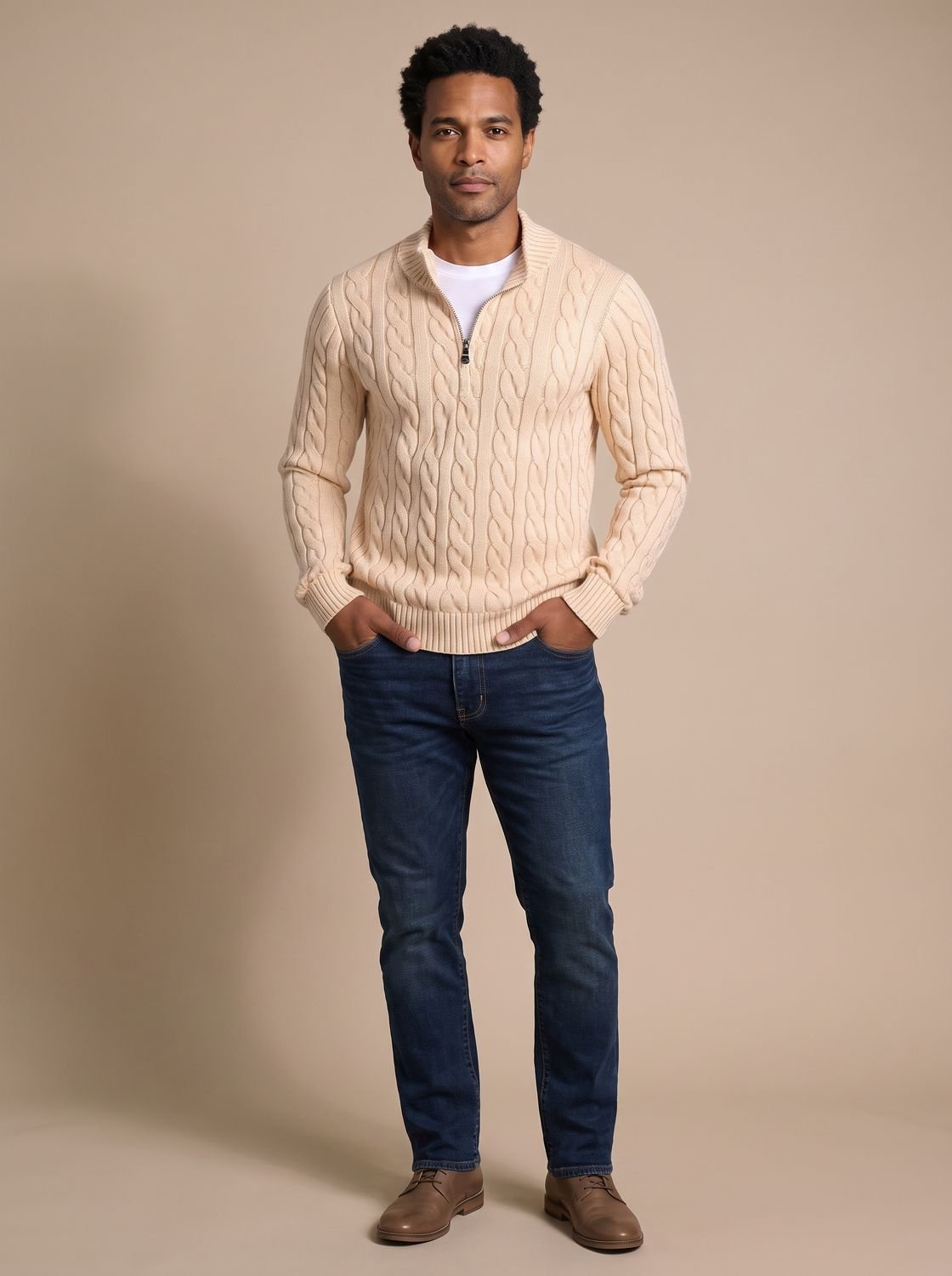 Florian | Mens Cable-Knit Troyer Sweater — Zip Collar with Ribbed Cuffs in 11 Colors S–3XL | Westmere