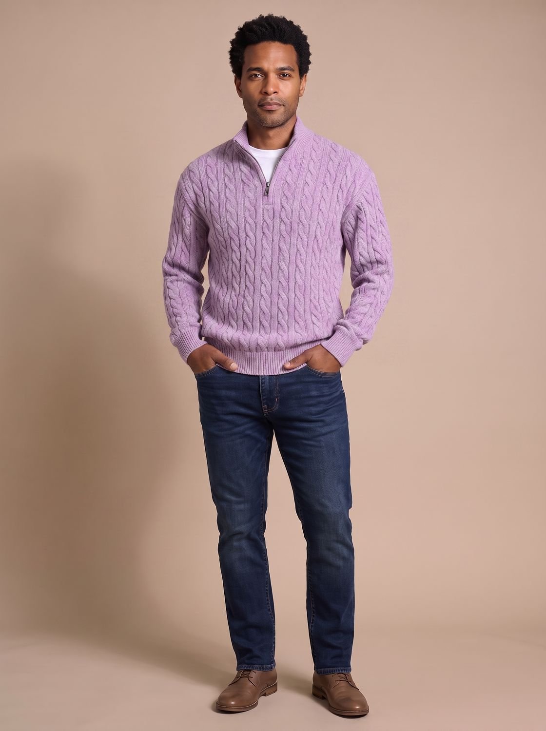 Florian | Mens Cable-Knit Troyer Sweater — Zip Collar with Ribbed Cuffs in 11 Colors S–3XL | Westmere