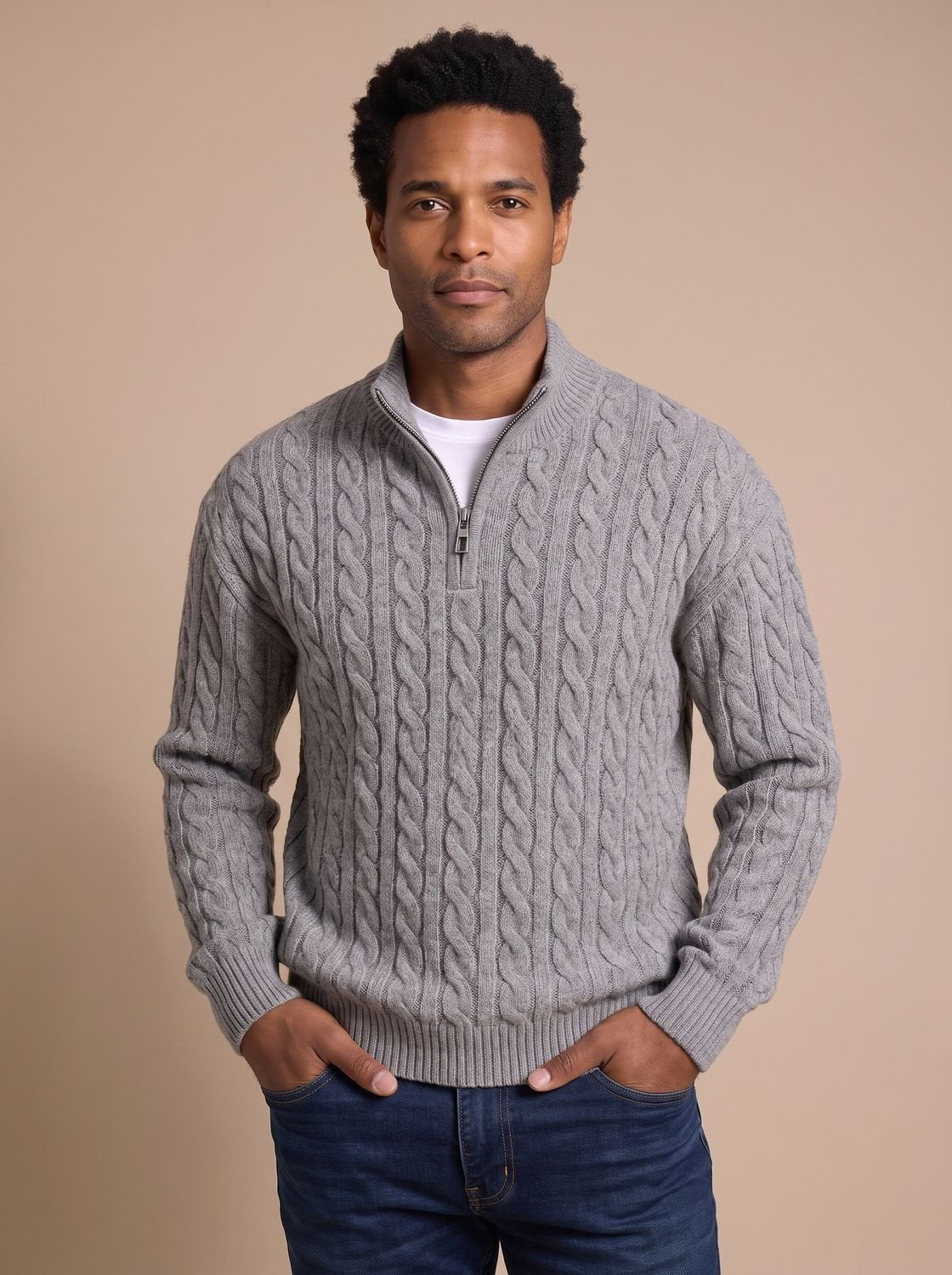Florian | Mens Cable-Knit Troyer Sweater — Zip Collar with Ribbed Cuffs in 11 Colors S–3XL | Westmere