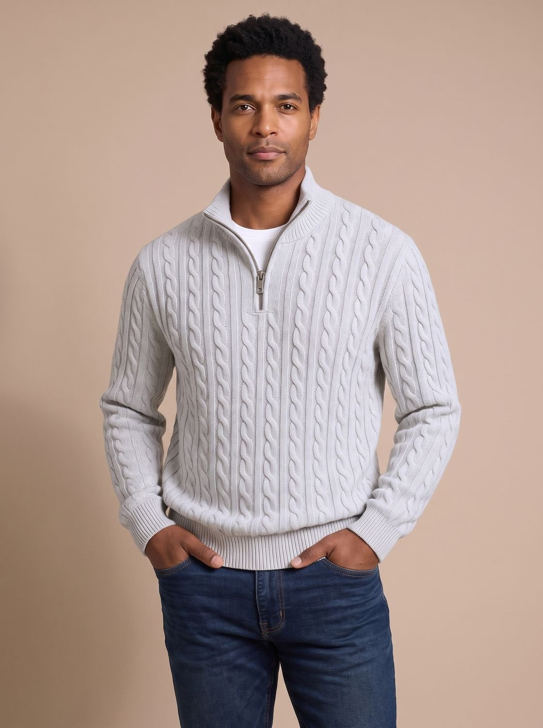 Florian | Mens Cable-Knit Troyer Sweater — Zip Collar with Ribbed Cuffs in 11 Colors S–3XL | Westmere