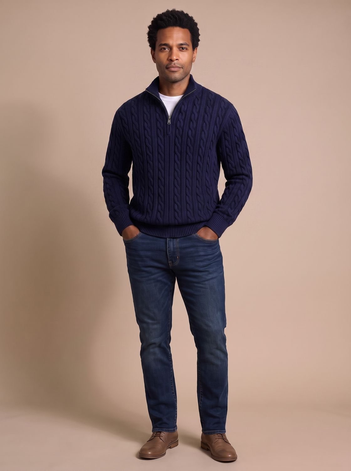 Florian | Mens Cable-Knit Troyer Sweater — Zip Collar with Ribbed Cuffs in 11 Colors S–3XL | Westmere