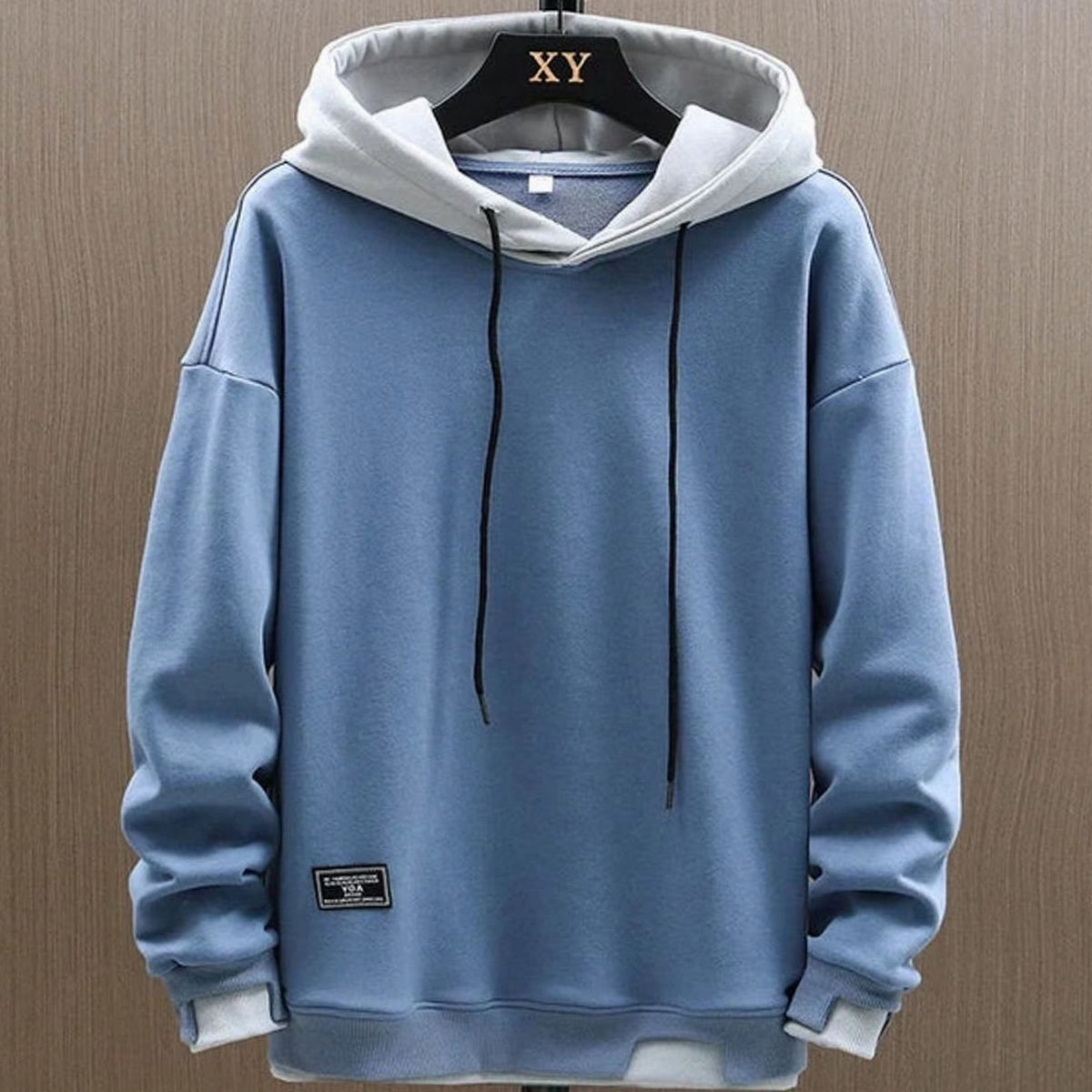 Men's Color-Block Pullover Hoodie, Drawstring, Long Sleeves