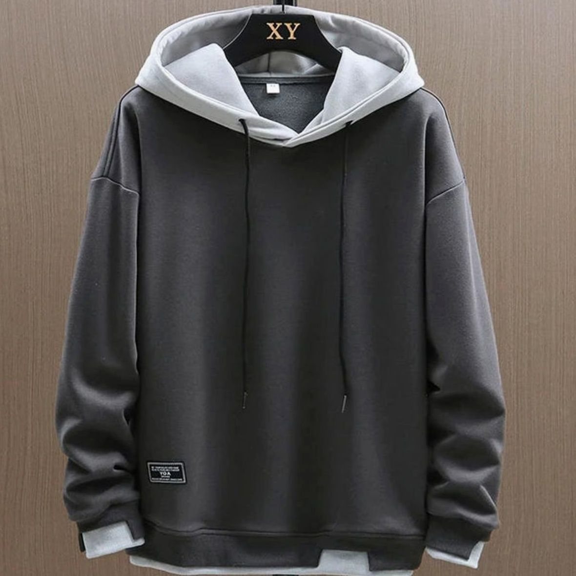 Men's Color-Block Pullover Hoodie, Drawstring, Long Sleeves