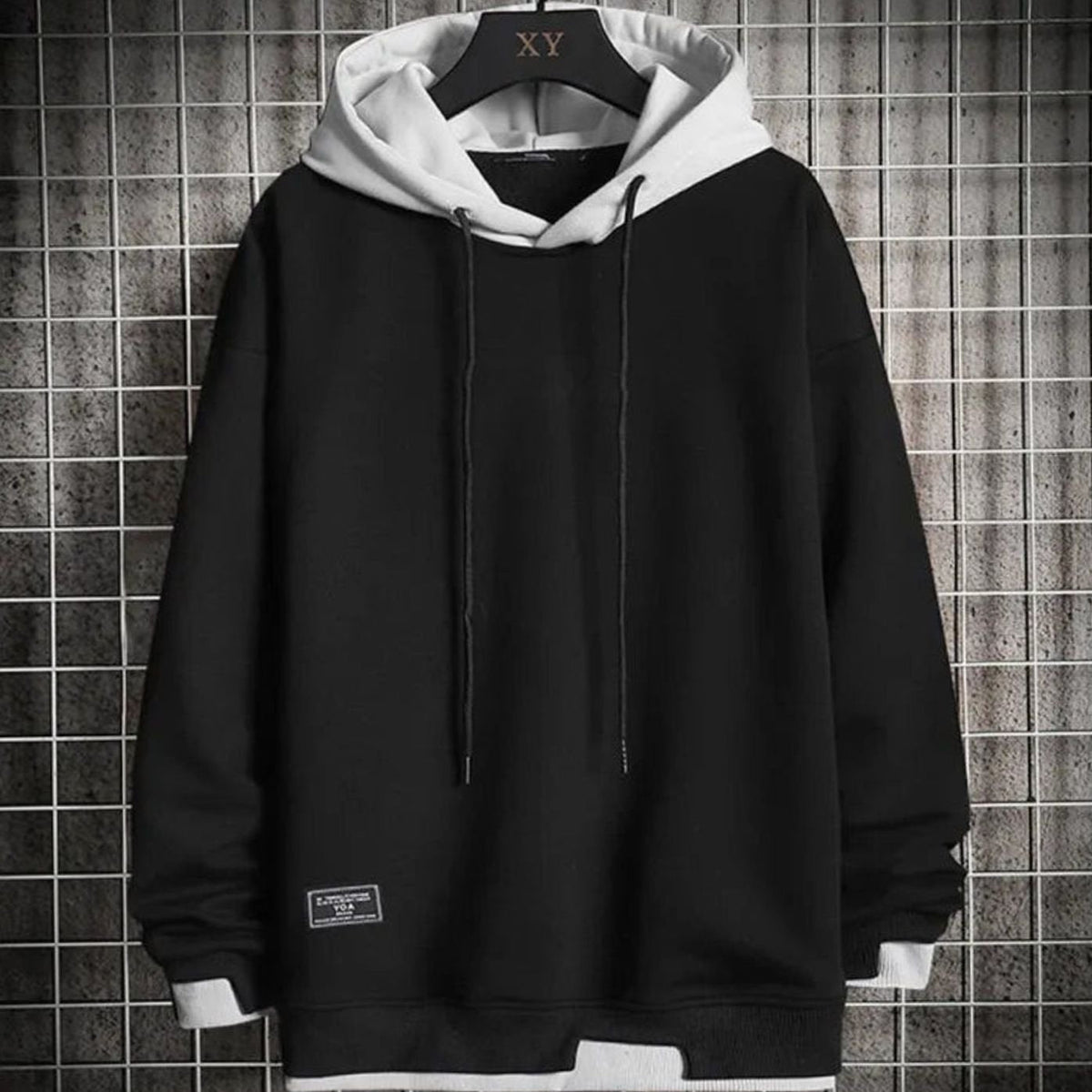Men's Color-Block Pullover Hoodie, Drawstring, Long Sleeves