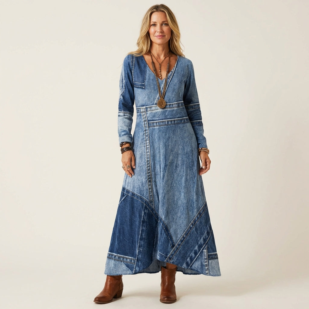 Adriana | Vintage midi denim dress with distressed finish