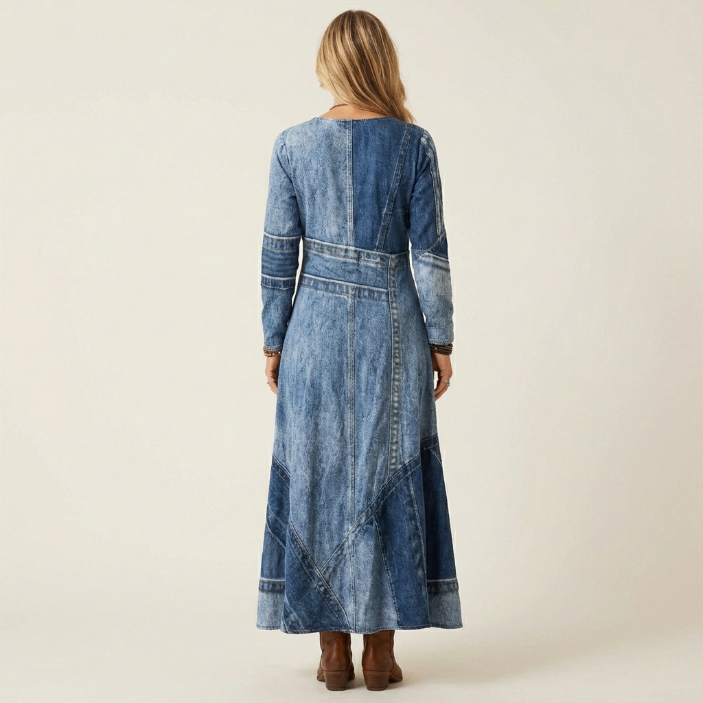 Adriana | Vintage midi denim dress with distressed finish