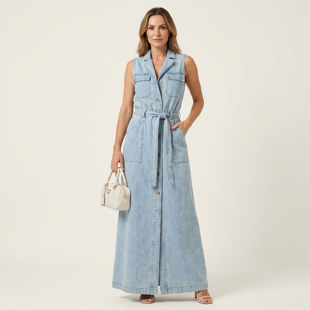 Georgina | Maxi denim dress in fluid fabric