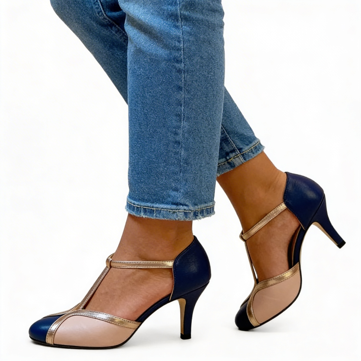 Margaux | Comfortable Women's Heels in Caramel and Black