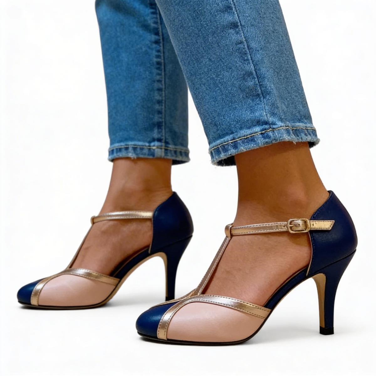 Margaux | Comfortable Women's Heels in Caramel and Black