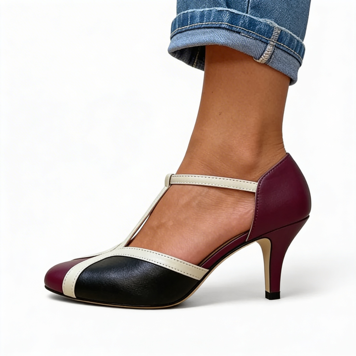 Margaux | Comfortable Women's Heels in Caramel and Black