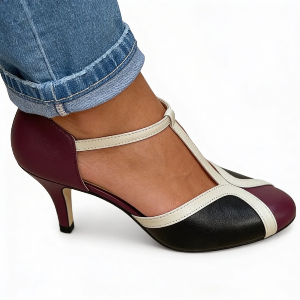 Margaux | Comfortable Women's Heels in Caramel and Black