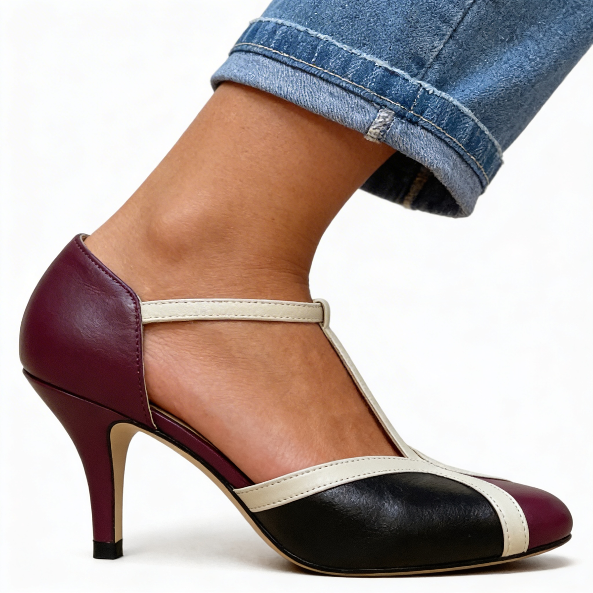 Margaux | Comfortable Women's Heels in Caramel and Black