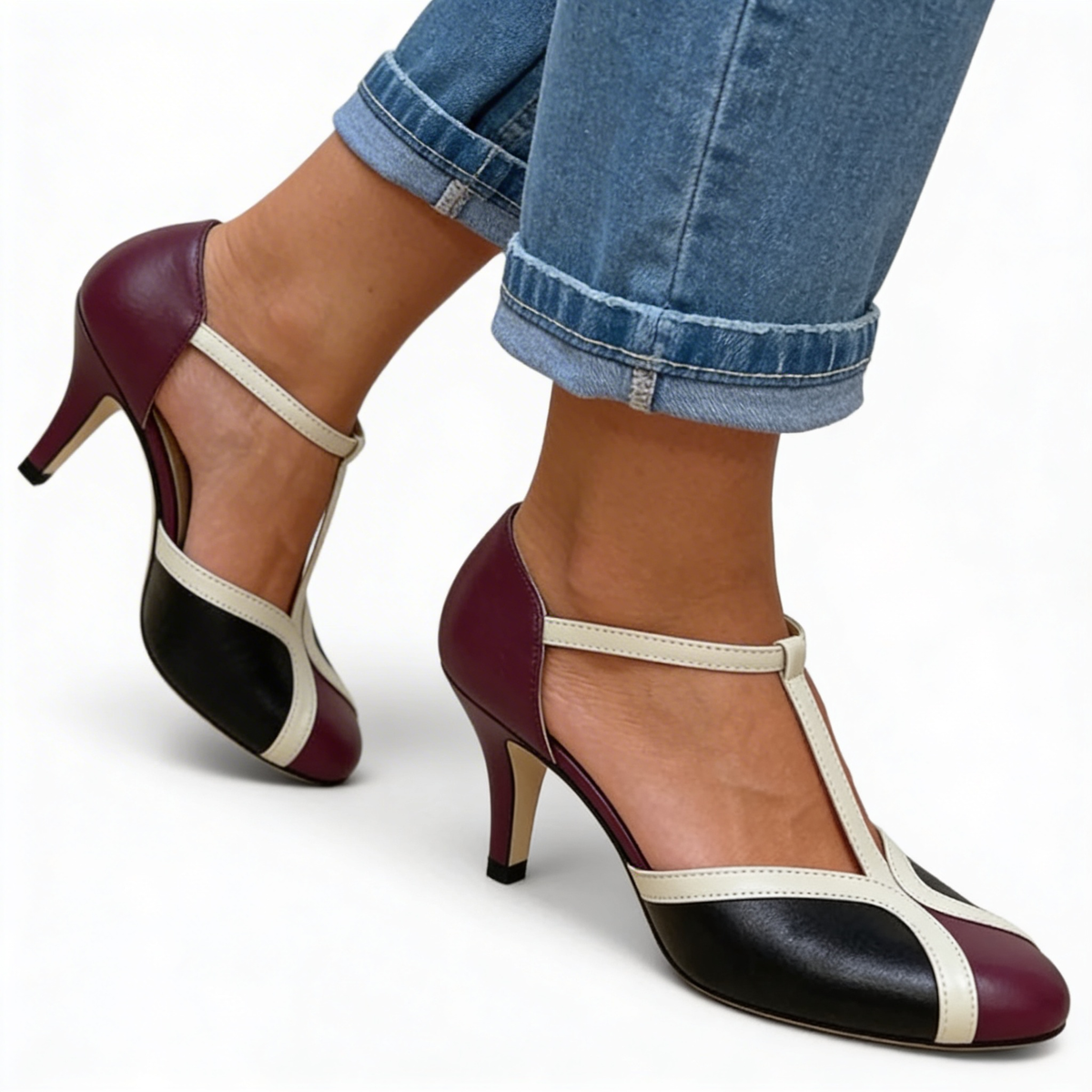 Margaux | Comfortable Women's Heels in Caramel and Black