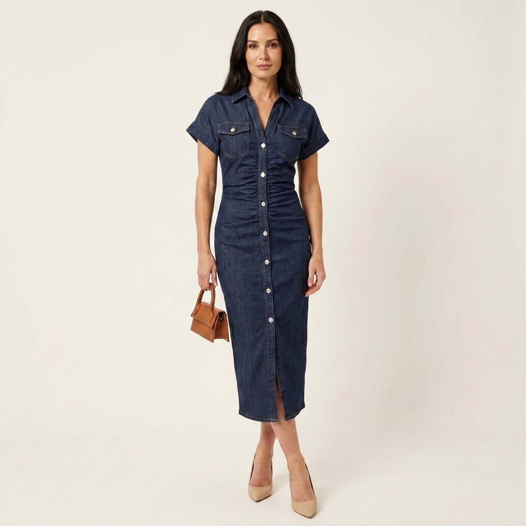 Maya | Fitted denim mini dress with front buttons