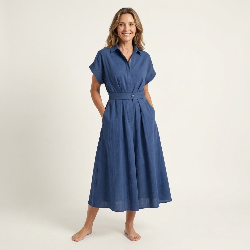 Melody | Midi denim dress with buttons and belt