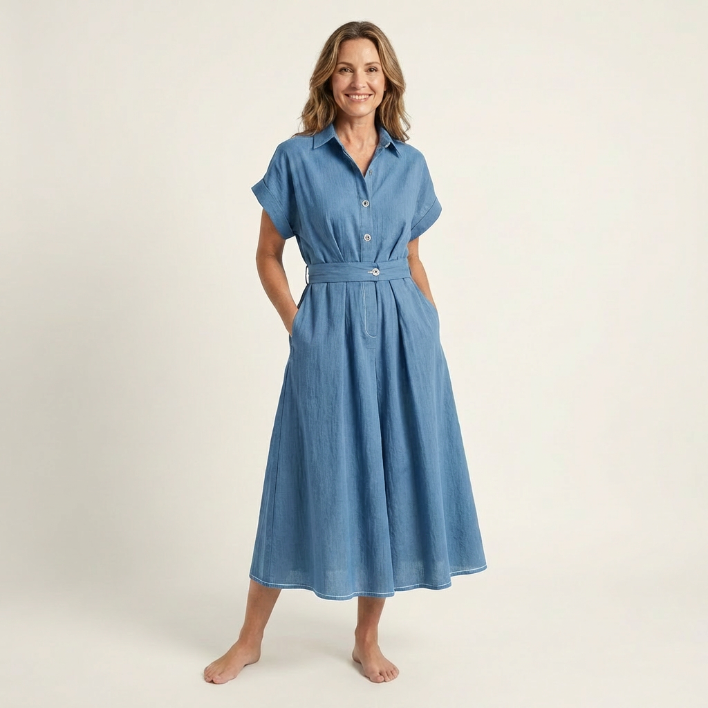 Melody | Midi denim dress with buttons and belt
