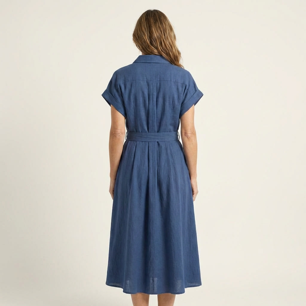 Melody | Midi denim dress with buttons and belt