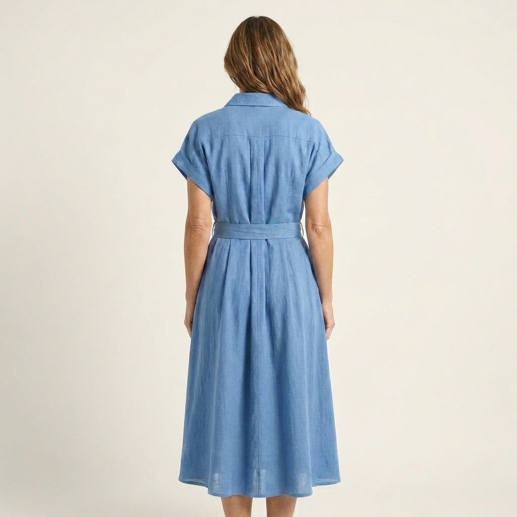 Melody | Midi denim dress with buttons and belt