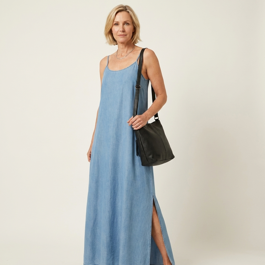 Azure | Maxi denim dress with side slit