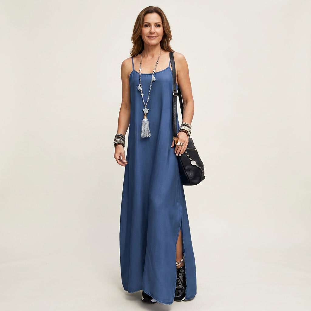 Azure | Maxi denim dress with side slit