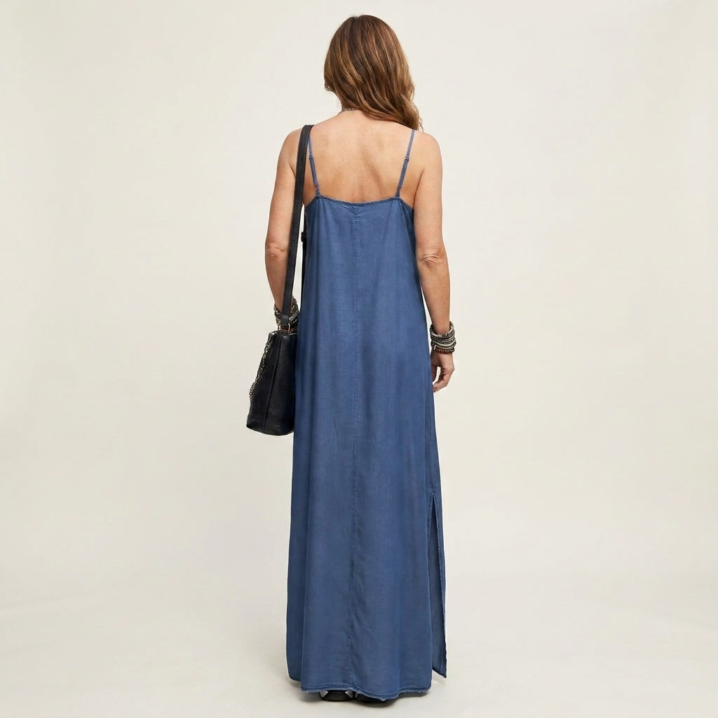 Azure | Maxi denim dress with side slit