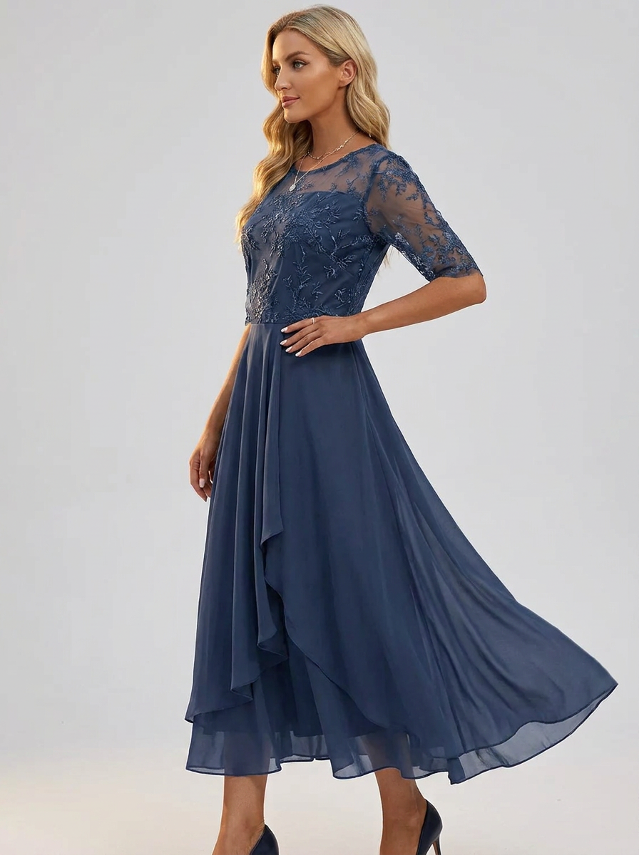 Women's Lace Dress with Layered Skirt for Wedding Guests