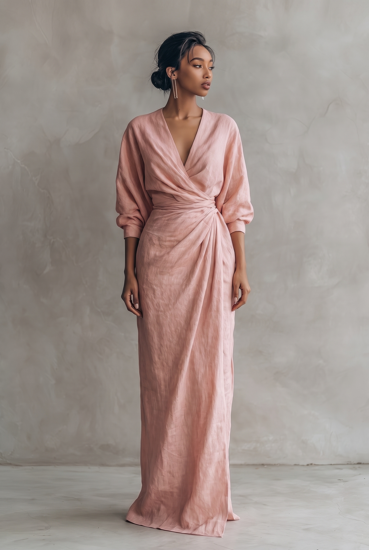 Women's Minimalist V-neck Linen Blend Maxi Dress