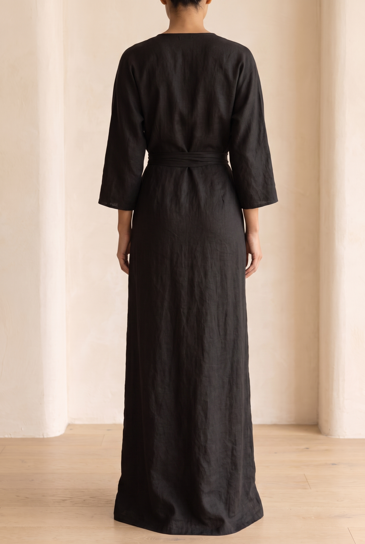 Women's Minimalist V-neck Linen Blend Maxi Dress